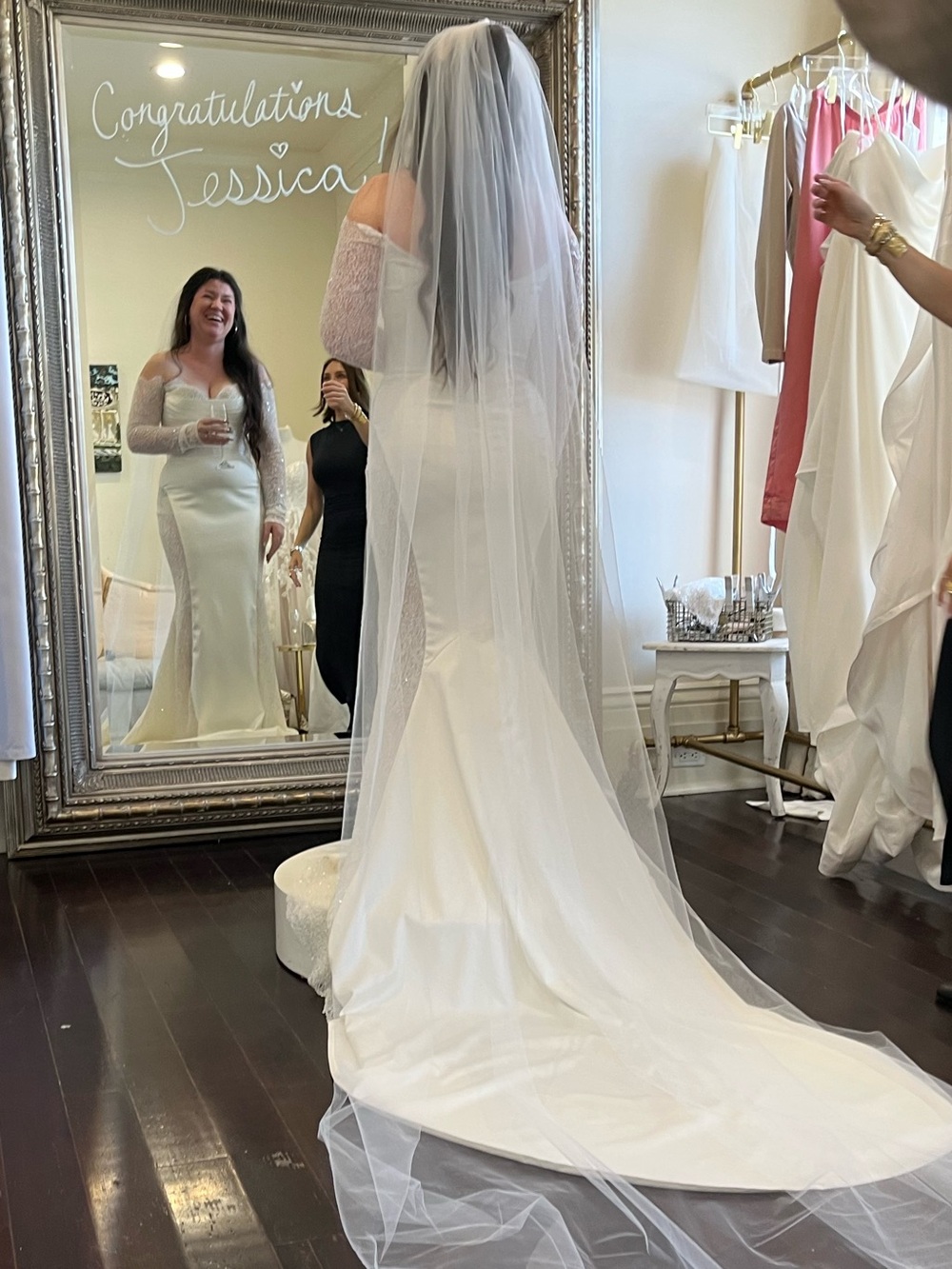 Elegant White Off-Shoulder Wedding Dress with Sheer Long Sleeves